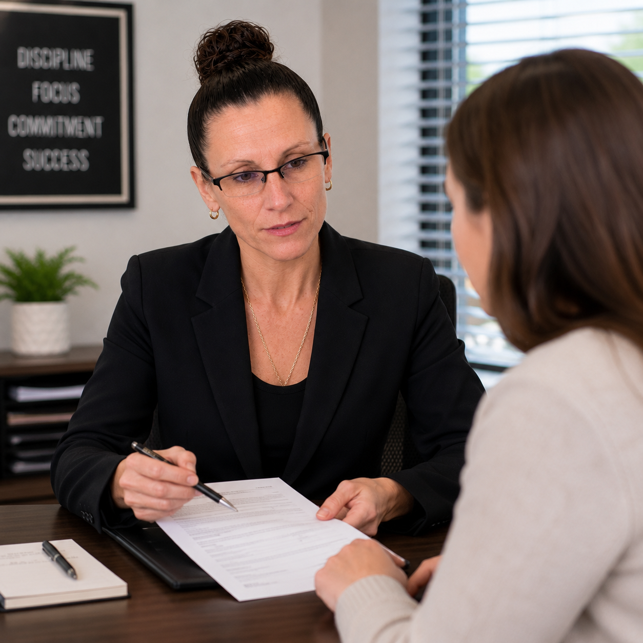 Erin Randolph reviewing a project file with a client